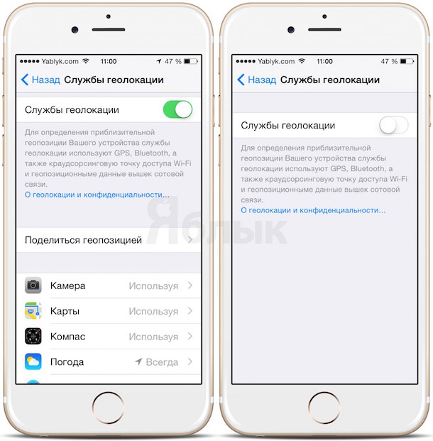 как отключить геолокацию в iPhone